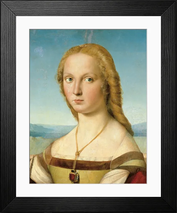Framed Print : Portrait of a Young Woman (Lady with a Unicorn), by Raffaello Sanzio, 1505 - 1506, 16th Century, oil on panel transferred to canvas, cm 67, 7 x 53, 2 - Italy, Lazio, Rome Framed Print : Portrait of a Young Woman (Lady with a Unicorn), by Raffaello Sanzio, 1505 - 1506, 16th Century, oil on panel transferred to canvas, cm 67, 7 x 53, 2 - Italy, Lazio, Rome