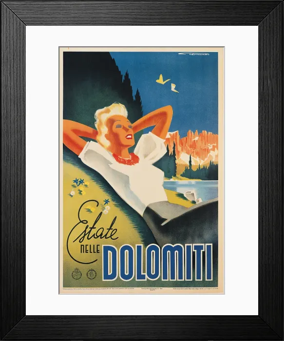 Framed Print : Advertising poster Estate nelle Dolomiti, by Franz Lenhart, 1940, 20th Century, print, cm 98 x 65 - private collection