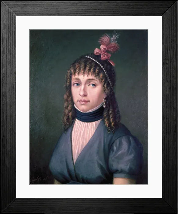 Framed Print : The Countess Adelaide Advances (mother of Giacomo Leopardi), 19th Century, by S. Ferrazzi, oil on canvas - Italy, Marche, Recanati, Leopardi Palace. Whole artwork view