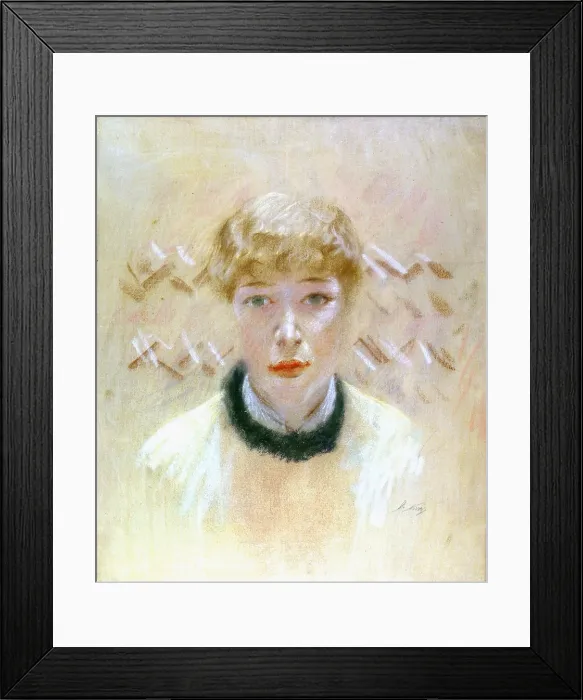 Framed Print : Woman's Head, by Giuseppe De Nittis, 19th Century - Italy, Puglia, Barletta, Giuseppe De Nittis Collection. Whole artwork view. Woman's portrait on abstract background