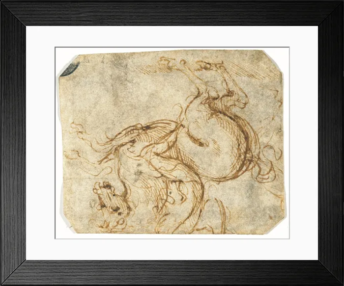 Framed Print : Horse and Horseman, by circle of Leonardo da Vinci, 15th Century -16th Century, pen and sepia ink, cm 6 x 7, 2 - Italy, Veneto, Venice, Accademia Art Galleries, inv. 255