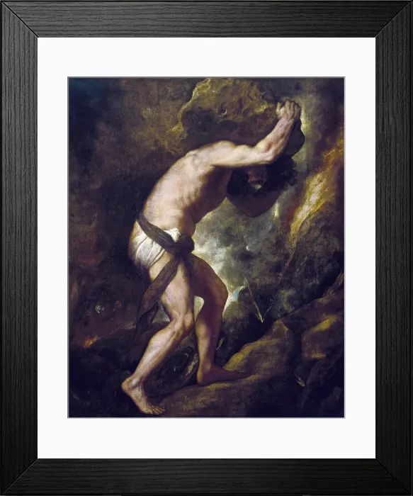 Framed Print : TTITIA, Tiziano Vecello, also called (1490-1576). Sisyphus. 1548 - 1549. Renaissance art. Cinquecento. Oil on canvas. SPAIN. Madrid. Prado Museum