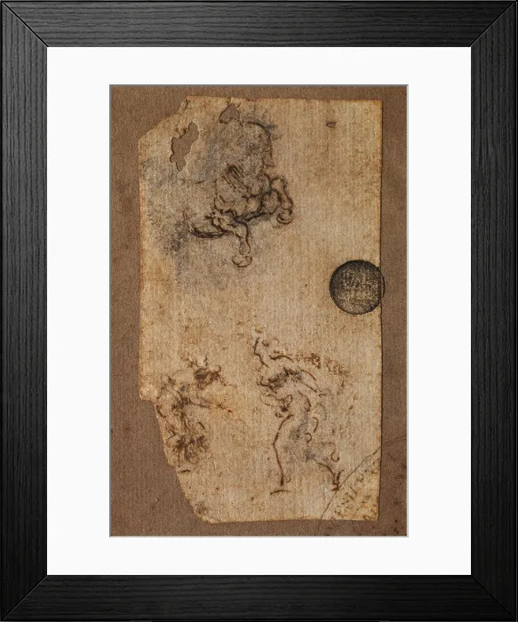 Framed Print : Study of a Horse and Two Figures, by Leonardo da Vinci, 15th Century, pen, traces of black chalk and brown ink on white paper, cm 8, 8 x 5 - Italy, Veneto, Venice