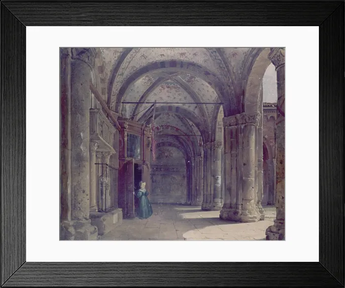 Framed Print : Atrium of Sant'Ambrose, the porch of the narthex (Atrio di Sant'Ambrogio, il portico del nartece), by Luigi Bisi, 1840, 19th Century, oil on canvas, 31, 5 x 36 cm - Italy Framed Print : Atrium of Sant'Ambrose, the porch of the narthex (Atrio di Sant'Ambrogio, il portico del nartece), by Luigi Bisi, 1840, 19th Century, oil on canvas, 31, 5 x 36 cm - Italy