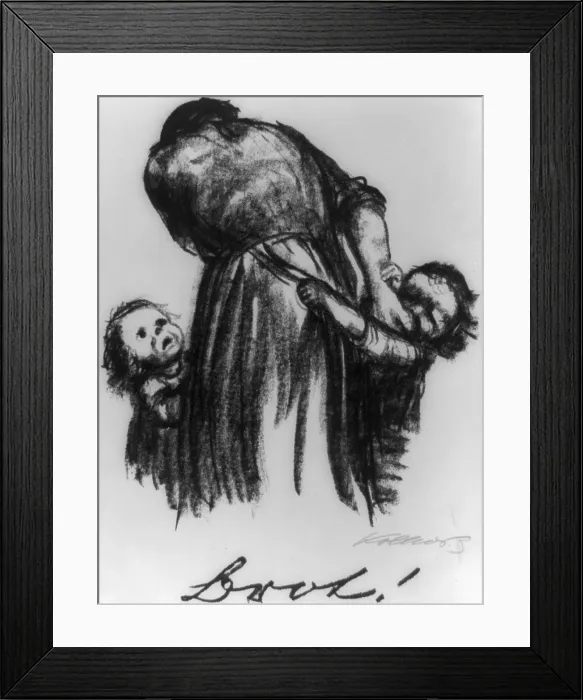 Framed Print : Two small children begging mother for bread, in German expressionist artist, Kathe Kollwitz's 1924 lithograph BROT! (BREAD!) Framed Print : Two small children begging mother for bread, in German expressionist artist, Kathe Kollwitz's 1924 lithograph BROT! (BREAD!)