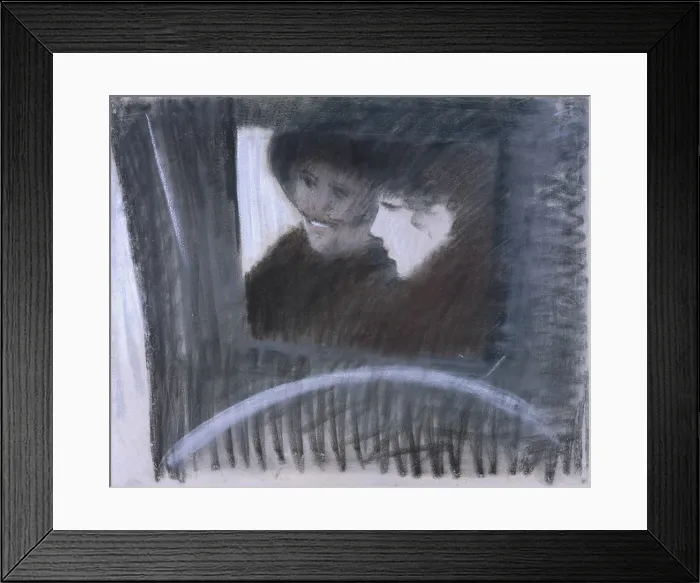 Framed Print : In a Cab (In fiacre), by Giuseppe De Nittis, 1883, 19th Century, crayon on canvas, 56, 5 x 73 cm - Italy, Puglia, Barletta, Giuseppe De Nittis Collection. Whole artwork view