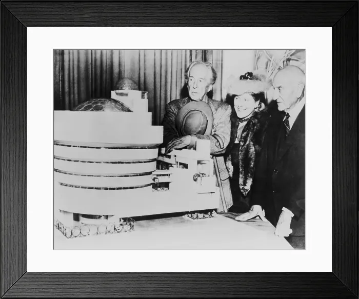Framed Print : Frank Lloyd Wright, Baroness Hilla Rebay, and Solomon R. Guggenheim standing beside a model of the Solomon R. Guggenheim Museum Framed Print : Frank Lloyd Wright, Baroness Hilla Rebay, and Solomon R. Guggenheim standing beside a model of the Solomon R. Guggenheim Museum