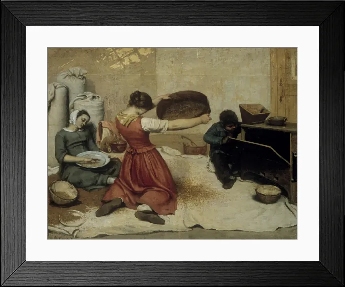 Framed Print : Winnowing Wheat (Les Cribleuses de bl), by Gustave Courbet, 1854, 19th Century, oil on canvas, 131 x 167 cm - France, Nantes, Museum of Fine Arts. Whole artwork view