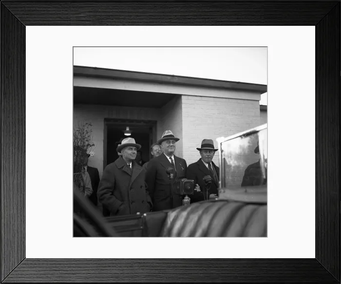 Framed Print : President Roosevelt and Brain Truster, Rex Tugwell at Greenbelt, Maryland, the first of the New Deal's planned communities authorized by the Federal Emergency Relief Act