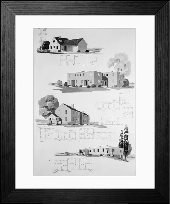 Framed Print : House plans for resettlement project built under the umbrella of the Federal Emergency Relief Act, of May 12, 1933