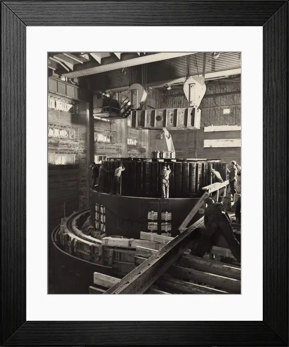 Framed Print : Workmen installing a generator in the Norris Dam powerhouse