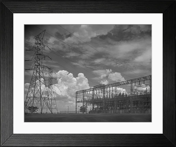 Framed Print : The electrical switchyard at the TVA's Wilson Dam transmitted electricity for nitrate explosives manufacturing during World War II. Photo by Arthur Rothstein, June 1942