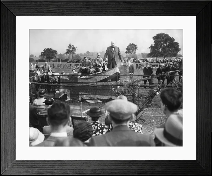 Framed Print : Winston Churchill speaking at Theydon Bois, Essex, Aug. 27, 1938. Churchill said that the gigantic German Army was a danger to World peace. - (BSLOC_2014_17_31) Framed Print : Winston Churchill speaking at Theydon Bois, Essex, Aug. 27, 1938. Churchill said that the gigantic German Army was a danger to World peace. - (BSLOC_2014_17_31)