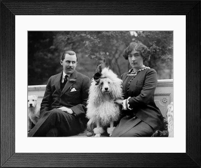 Framed Print : Edward Beale Mclean and his wife, Evalyn Walsh Mclean the their dogs in 1912