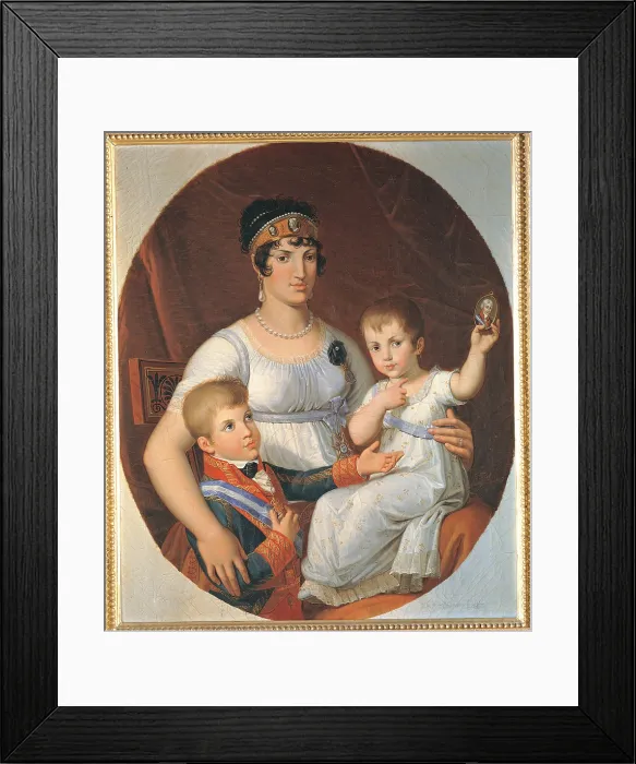 Framed Print : The Queen of Etruria Maria Louisa of Bourbon with children Charles Louis and Maria Louisa Charlotte, by Pietro Benvenuti, 1803 - 1807, 19th Century, oil on canvas, - Italy