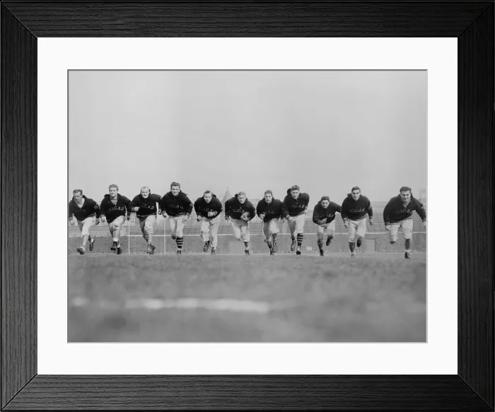 Framed Print : Chicago Bears backfield charge downfield during practice session, 1941