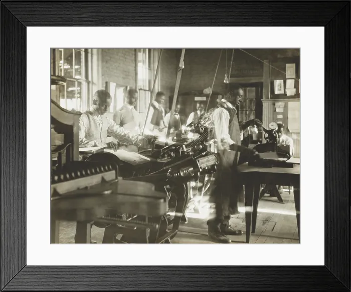 Framed Print : African American men working at printing presses. Photo by Arthur P. Bedou of New Orleans from National Urban League records. Ca. 1910-1925. (BSLOC_2015_16_137) Framed Print : African American men working at printing presses. Photo by Arthur P. Bedou of New Orleans from National Urban League records. Ca. 1910-1925. (BSLOC_2015_16_137)