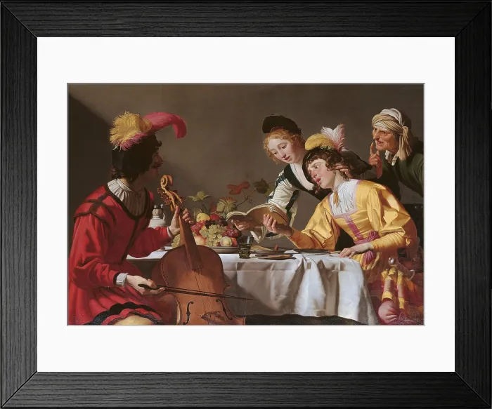 Framed Print : Concert, by Gerrit Van Honthorst known as Gherardo delle Notti, 1625, 17th Century, oil on canvas, cm 168 x 202 - Italy, Lazio, Rome, Borghese Gallery. All