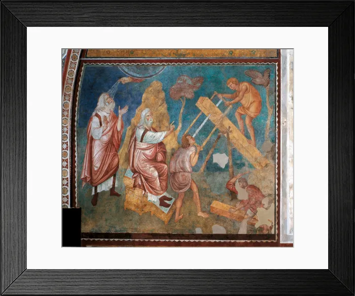 Framed Print : Stories of the Old Testament The Building of Noahs Ark, by probably Giotto, 1288 - 1300 about, 13th Century, fresco, - Italy, Umbria, Perugia, Assisi