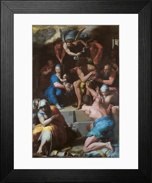 Framed Print : Adoration of the Shepherds, by Pellegrino Tibaldi known as Pellegino de Pellegrini, 1548 - 1549 about, 16th Century, oil on canvas, cm 157 x 105 - Italy, Lazio, Rome