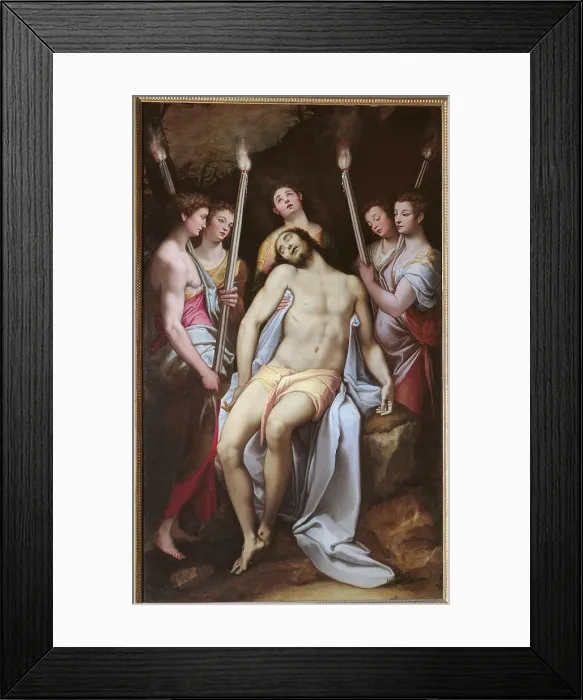 Framed Print : Dead Christ and Angels, by Federico Zuccari, 1566 - 1569, 16th Century, oil on canvas, cm 232 x 142 - Italy, Lazio, Rome, Borghese Gallery. All