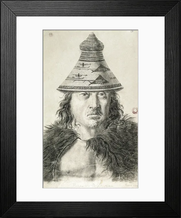 Framed Print : America. Canada. Expedition of Malaspina (1789-1794). Tlupanamabu, cacique of the Nutka island. Pen and charcoal drawing by TomAs Suria. Drawing. SPAIN. Madrid. Navy Museum. - J