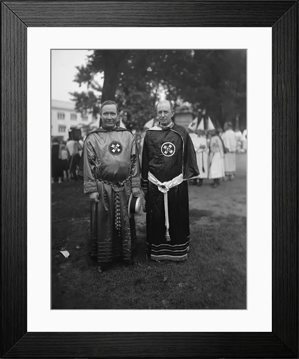 Framed Print : Hiram W. Evans, Grand Wizard of the Ku Klux Klan, with Kansas Grand Dragon Charles H. McBrayer. August 8, 1925
