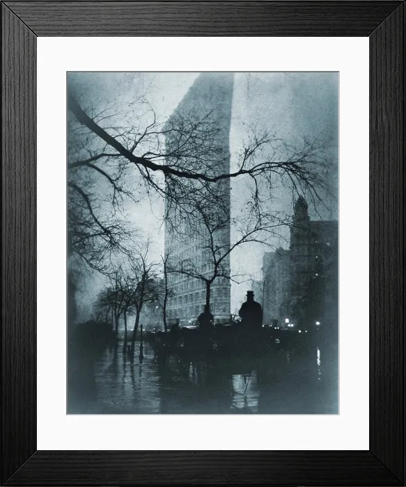 Framed Print : The Flatiron building, New York City, on a rainy night in pictorial photo by Edward Steichen (1879-1973), ca. 1900