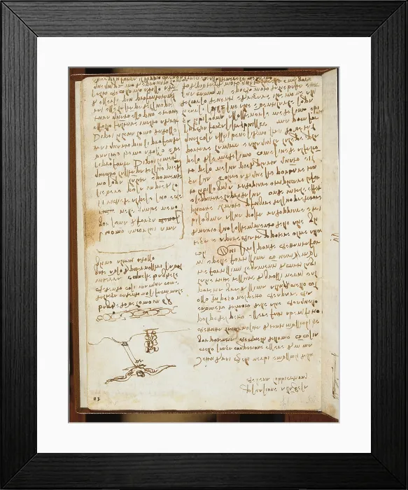 Framed Print : Codex on the Flight of Birds, by Leonardo da Vinci, 16th Century, 1505 -1506, paper manuscript, mm 213 x 153 - Italy, Piemonte, Turin, Royal Library, Varia 95 c. 16r Framed Print : Codex on the Flight of Birds, by Leonardo da Vinci, 16th Century, 1505 -1506, paper manuscript, mm 213 x 153 - Italy, Piemonte, Turin, Royal Library, Varia 95 c. 16r
