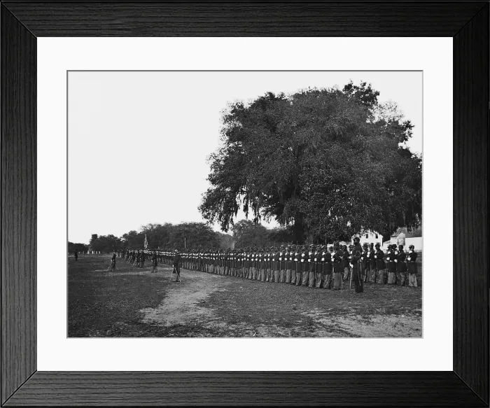 Framed Print : African Americans soldiers of the 29th Regiment from Connecticut perform drill at Beaufort, South Carolina in 1864. Photo by Sam A. Cooley