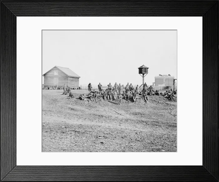 Framed Print : Wounded African-American soldiers with Army of the James, resting at Aiken's Landing, Virginia