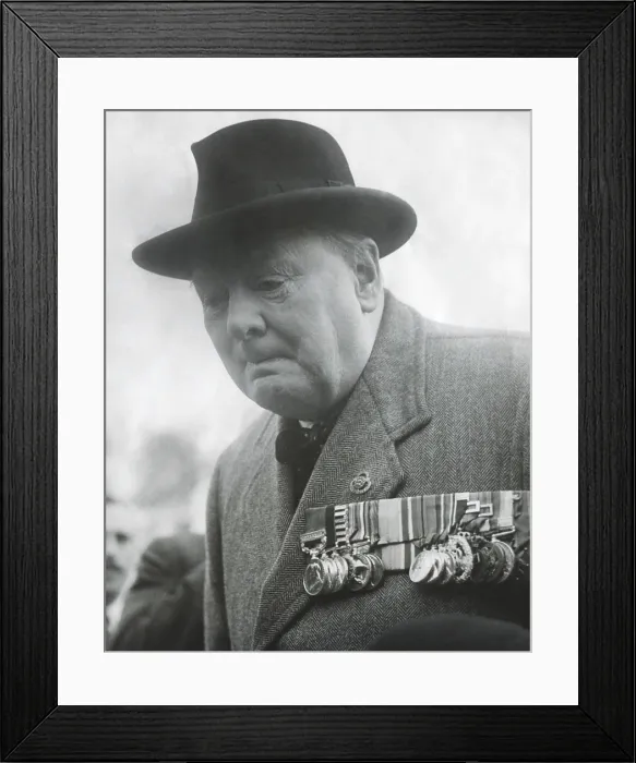 Framed Print : Winston Churchill wearing his military medals. Ca. 1945 - (BSLOC_2014_17_47) Framed Print : Winston Churchill wearing his military medals. Ca. 1945 - (BSLOC_2014_17_47)