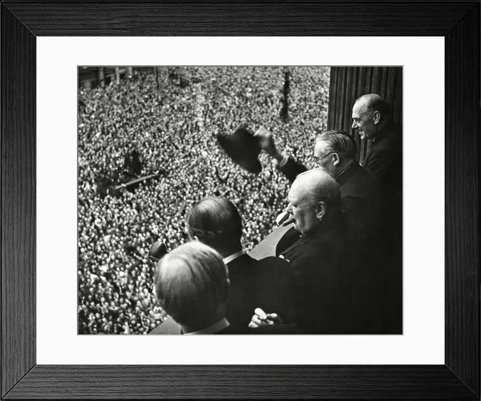 Framed Print : Winston Churchill addressing the crowd at Whitehall during the Victory in Europe celebration. May 8, 1948. - (BSLOC_2014_17_42)