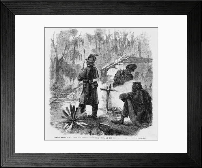 Framed Print : African American pickets of the First Louisiana Native Guard guarding the New Orleans at a position in the swamps during the winter of 1863
