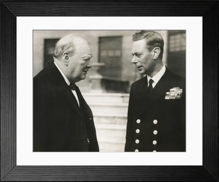Framed Print : Winston Churchill with King George VI, May 8, 1948. They are in the garden of Buckingham Palace during the celebration of Victory in Europe. - (BSLOC_2014_17_43) Framed Print : Winston Churchill with King George VI, May 8, 1948. They are in the garden of Buckingham Palace during the celebration of Victory in Europe. - (BSLOC_2014_17_43)