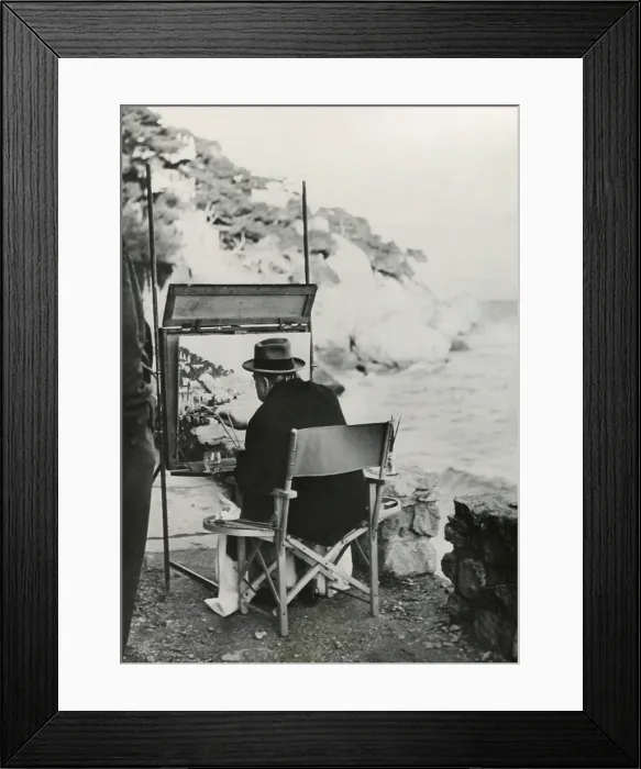 Framed Print : Ex-Prime Minister Winston Churchill painting on the French Riviera near Monte Carlo. Jan 12, 1949. - (BSLOC_2014_17_53)