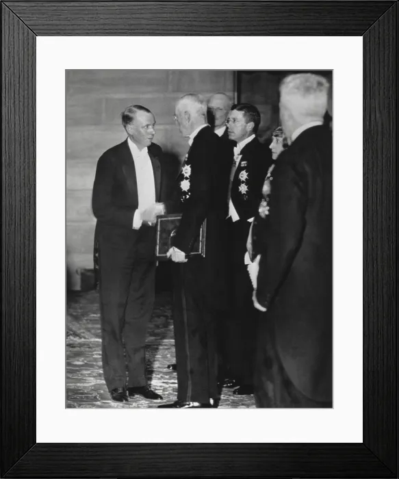 Framed Print : Sinclair Lewis, American novelist, short-story writer, and playwright. Photo shows him receiving the 1930 Nobel Prize in Literature from King Gustav V of Sweden. (BSLOC_2013_9_50)