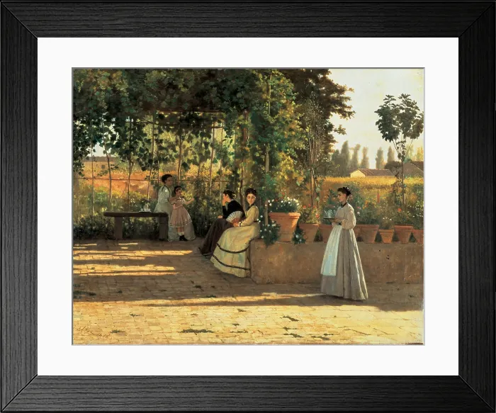Framed Print : One Afternoon (or The Pergola), by Silvestro Lega, 1866 about, 19th Century, oil on canvas, cm 75 x 93, 5 - Italy, Lombardy, Milan, Brera Art Gallery. All