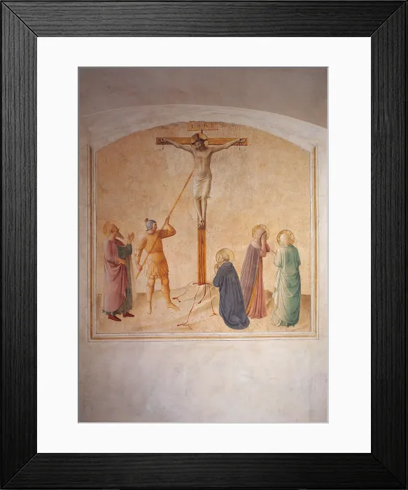 Framed Print : Crucifixion, by Guido di Pietro (Piero) known as Beato Angelico, 1540 - 1549 about, 15th Century, fresco, - Italy, Tuscany, Florence, San Marco Convent