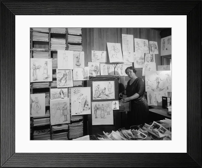 Framed Print : Suffragist political cartoons in offices of THE SUFFRAGIST