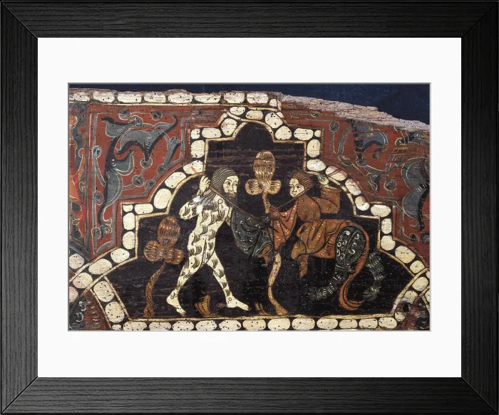 Framed Print : Painted woods from Curiel De Los Ajos Palace. 1386 - 1412. Detail of a polychrome beam. Fight between a savage and a monster half lady, half quadruped Framed Print : Painted woods from Curiel De Los Ajos Palace. 1386 - 1412. Detail of a polychrome beam. Fight between a savage and a monster half lady, half quadruped