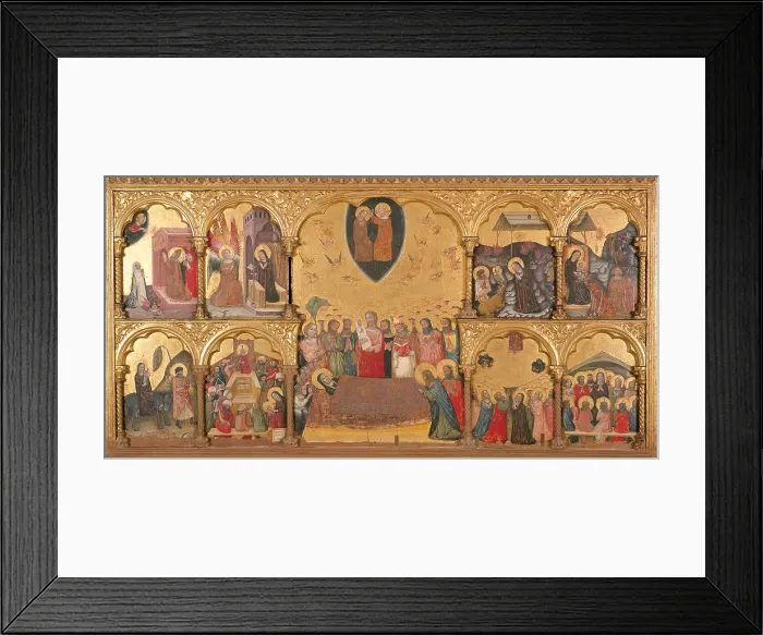 Framed Print : Polyptych of the Domitio Virginis with Crowning of the Virgin, St Gregory Praying at Trajans Sepulcher, Annunciation, Nativity, Adoration of the Magi, Flight into Egypt Framed Print : Polyptych of the Domitio Virginis with Crowning of the Virgin, St Gregory Praying at Trajans Sepulcher, Annunciation, Nativity, Adoration of the Magi, Flight into Egypt