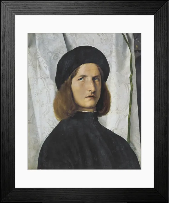 Framed Print : LOTTO, Lorenzo (1480-1556). Portrait of a Youth Against a White Curtain. 1508. Renaissance art. Cinquecento. Venetian school. Oil on wood. AUSTRIA. Vienna Framed Print : LOTTO, Lorenzo (1480-1556). Portrait of a Youth Against a White Curtain. 1508. Renaissance art. Cinquecento. Venetian school. Oil on wood. AUSTRIA. Vienna
