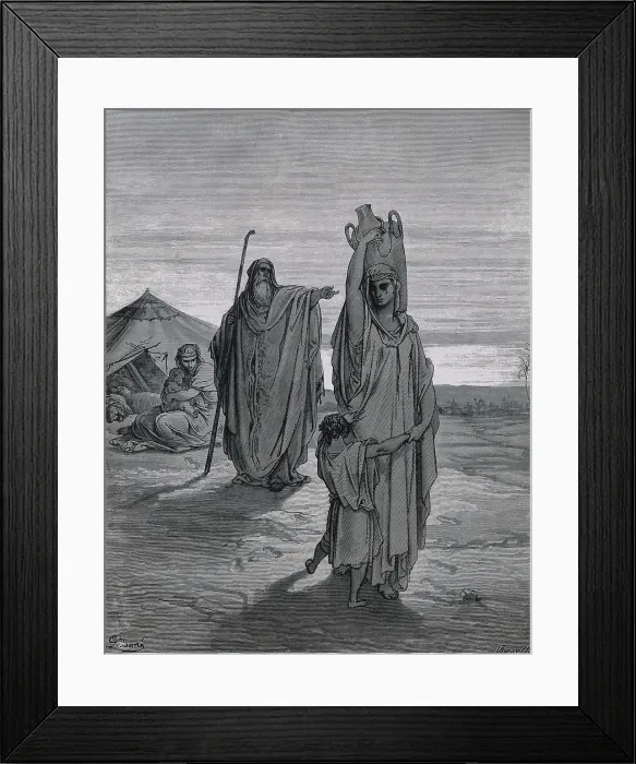 Framed Print : Dore, Paul Gustave (1832-1883). La Sainte Bible. 1866. Abraham says goodbye to Hagar. Engraving. - J. Bedmar / Iberfoto / Everett Collection (357296)**US SALES ONLY** Framed Print : Dore, Paul Gustave (1832-1883). La Sainte Bible. 1866. Abraham says goodbye to Hagar. Engraving. - J. Bedmar / Iberfoto / Everett Collection (357296)**US SALES ONLY**