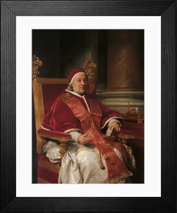 Framed Print : Portrait of Clement XIII, by Anton Raphael Mengs, 1765 about, 18th Century, oil on canvas, cm 155 x 112 - Italy, Emilia Romagna, Bologna, National Picture Gallery