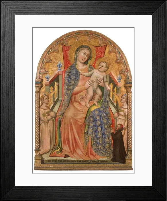 Framed Print : Madonna and Child Enthroned with a Donor, by Simone dei Crocifissi, 1378 about, 14th Century, tempera on panel, cm 142 x 99, 5 - Italy, Emilia Romagna, Bologna