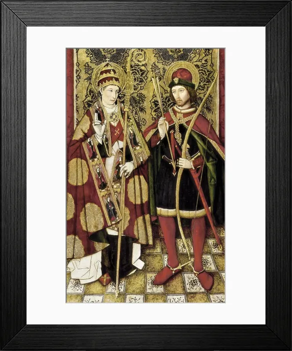 Framed Print : St Sebastian and St Fabian. ca. 1475 - ca. 1500. Painting by Vergos workshop. Catalan school. Family of painters from Barcelona, 15th-16th centuries. Gothic art Framed Print : St Sebastian and St Fabian. ca. 1475 - ca. 1500. Painting by Vergos workshop. Catalan school. Family of painters from Barcelona, 15th-16th centuries. Gothic art