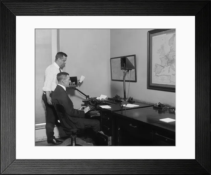 Framed Print : Telegraph Room of the White House on August 1, 1923. It was used to communicate with President Warren Harding during his extended Western travels in summer of 1923