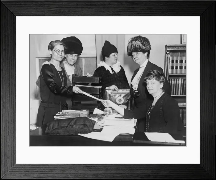 Framed Print : Executive committee of the National League of Women Voters in 1924. L-R: Elizabeth Hauser, Katherine Ludington, Ruth Morgan, Belle Sherwin, and Maud Wood Park