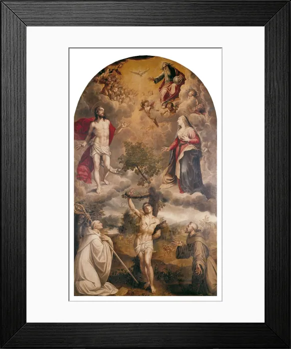 Framed Print : SANCHEZ COELLO, Alonso (1531-1588). Saint Sebastian between Saint Bernard and Saint Francis. 1582. Mannerism art. Oil on canvas. SPAIN. Madrid. Prado Museum Framed Print : SANCHEZ COELLO, Alonso (1531-1588). Saint Sebastian between Saint Bernard and Saint Francis. 1582. Mannerism art. Oil on canvas. SPAIN. Madrid. Prado Museum
